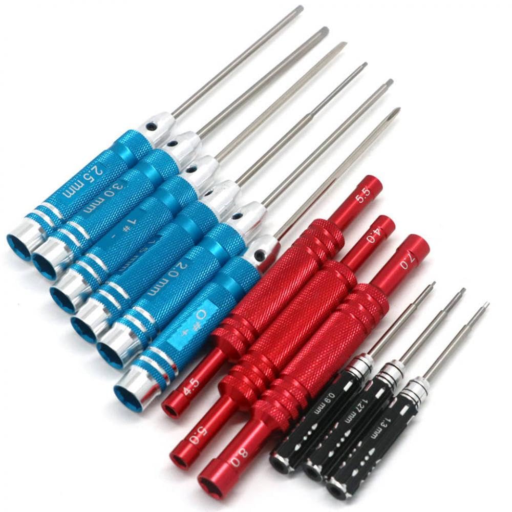 12 in 1 kit di strumenti di riparazione del modello RC per auto droni ed elicotteri con cacciaviti esagons Phillips piatti e esadecimale con vassoio