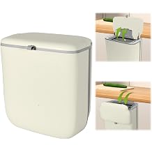 Foldable Hanging Bin with Lid 13.6L Kitchen Cupboard Bin Space-Saving Food Waste Bin for Under Sink, Cupboard & Caravan Door Bin Cream