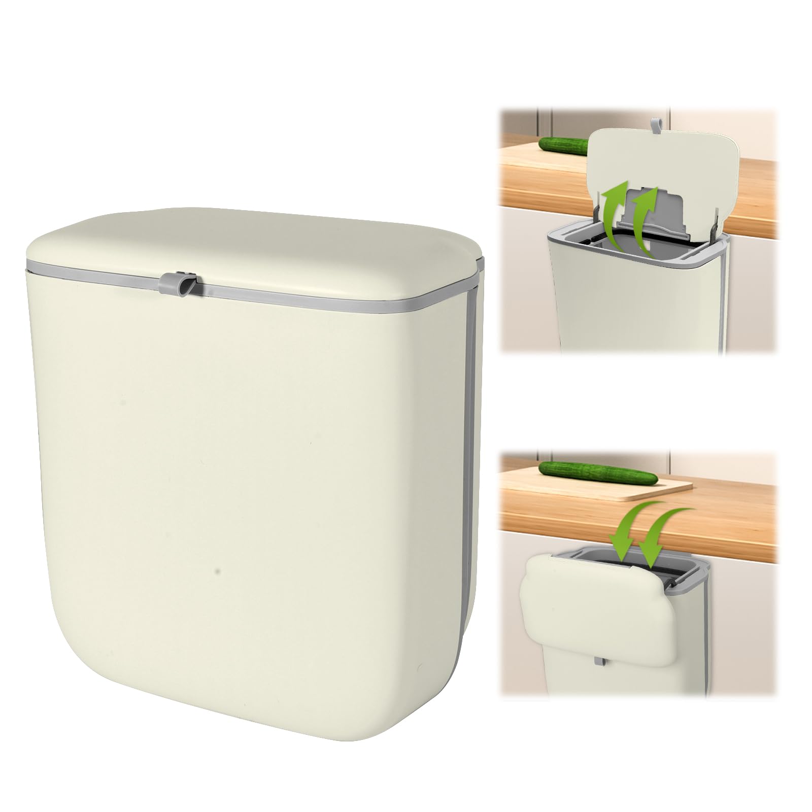 ANTREATU Foldable Hanging Bin with Lid 13.6L Kitchen Cupboard Bin Space-Saving Food Waste Bin for Under Sink, Cupboard & Caravan Door Bin (Cream)