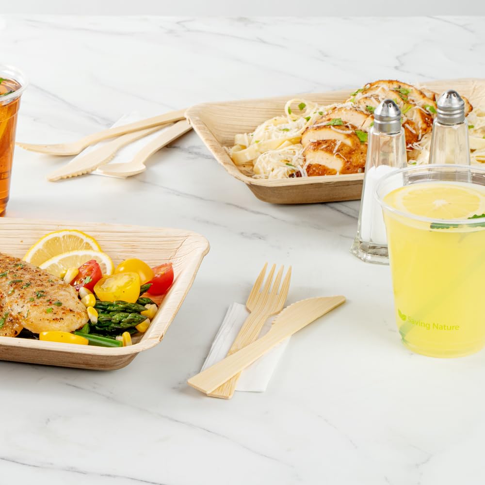 Restaurantware Bambuddha - Juego de utensilios de bambú de 7 pulgadas, 500 artículos de bambú desechables, tenedor, cuchillo y servilleta, acabado suave, cubiertos sostenibles de bambú que resisten el