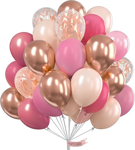 PartyWoo Globos rosados, paquete de 100 globos de 12 pulgadas de ópera malva, globos rosa lila, globos rosa pálido y globos de oro rosa, globos para