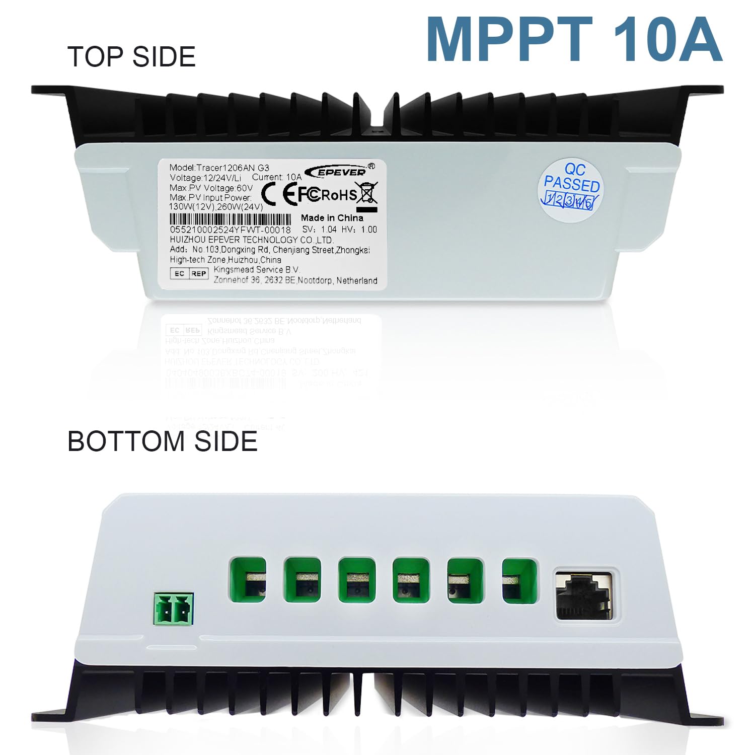EPEVER MPPT Regolatore di carica solare 10A 12V/24V Auto Comune negativo con display LCD Regolatore di carica del pannello solare per gel allagato sigillato tipo litio (Tracer1206AN)