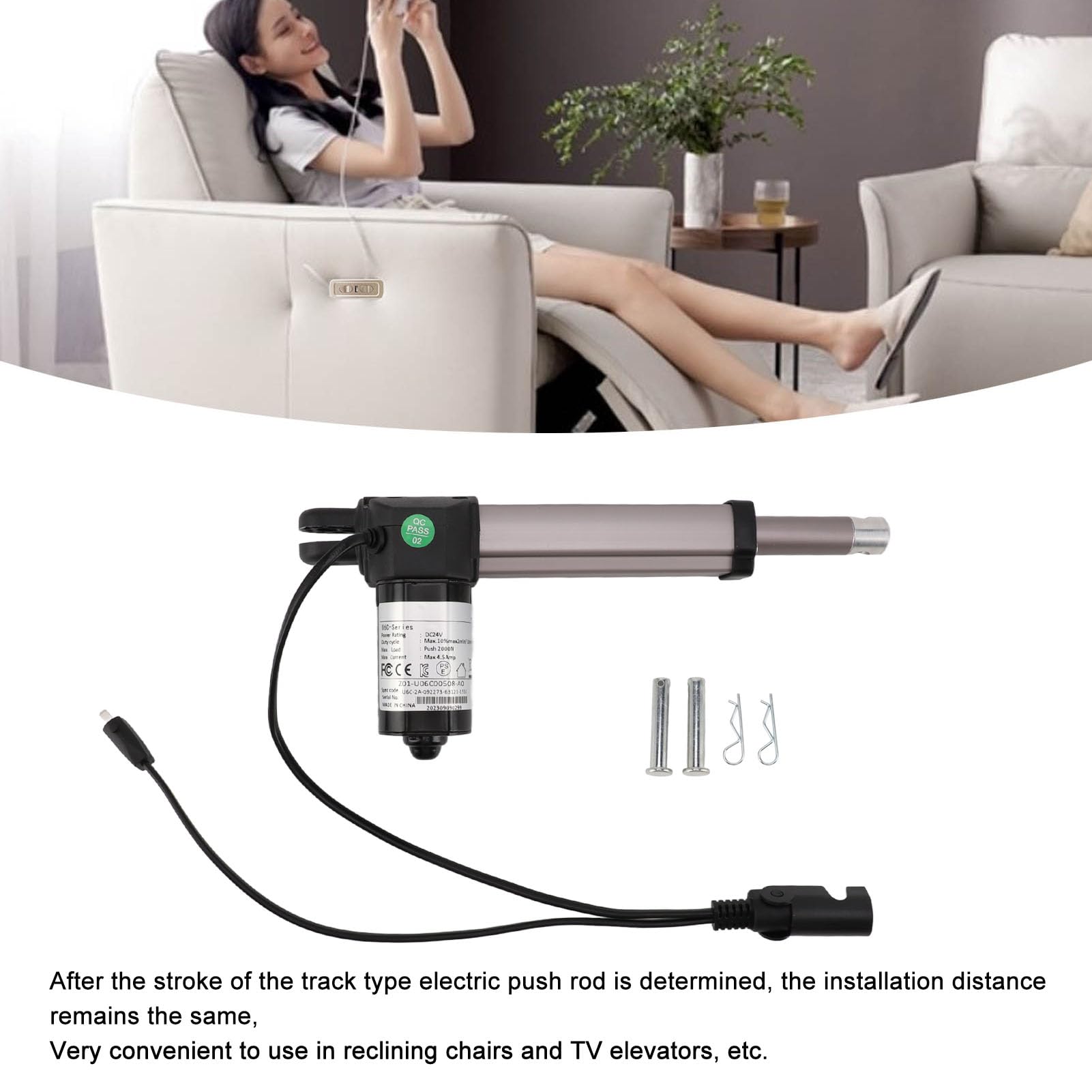Kit de Reemplazo del Actuador del Motor del Sillón Reclinable Eléctrico, Varilla de Empuje del sofá Eléctrico de 24 V CC, Actuador Lineal Eléctrico de 4 Pulgadas de,