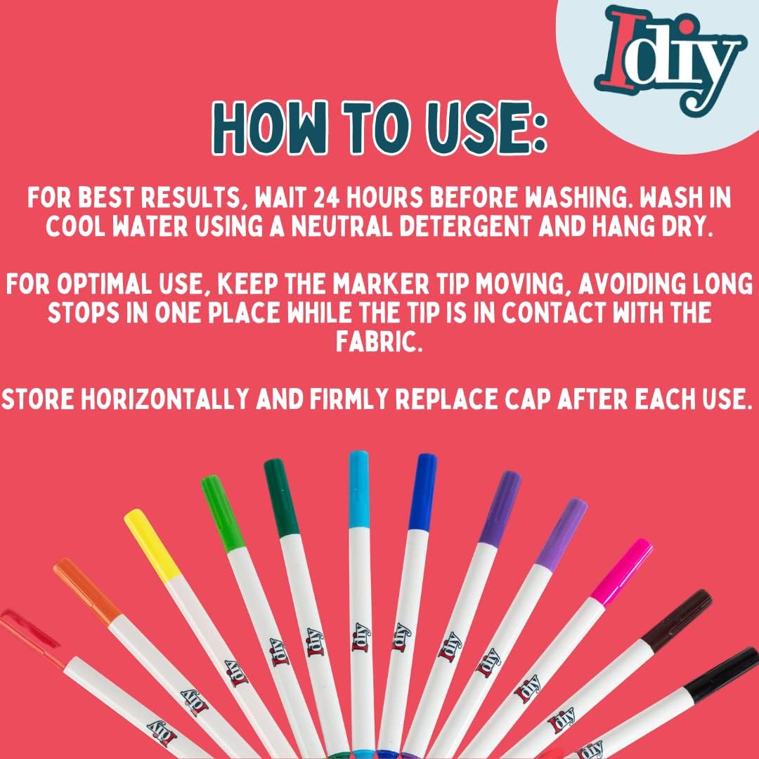 Fabric Markers Set of 12 Permanent Paint Pens for Clothes, T-Shirts, Shoes & Bags – Fine Tip Fabric Paint Markers, Non-Toxic, Washable, Fade Resistant DIY Craft Art Supplies for Kids & Adults