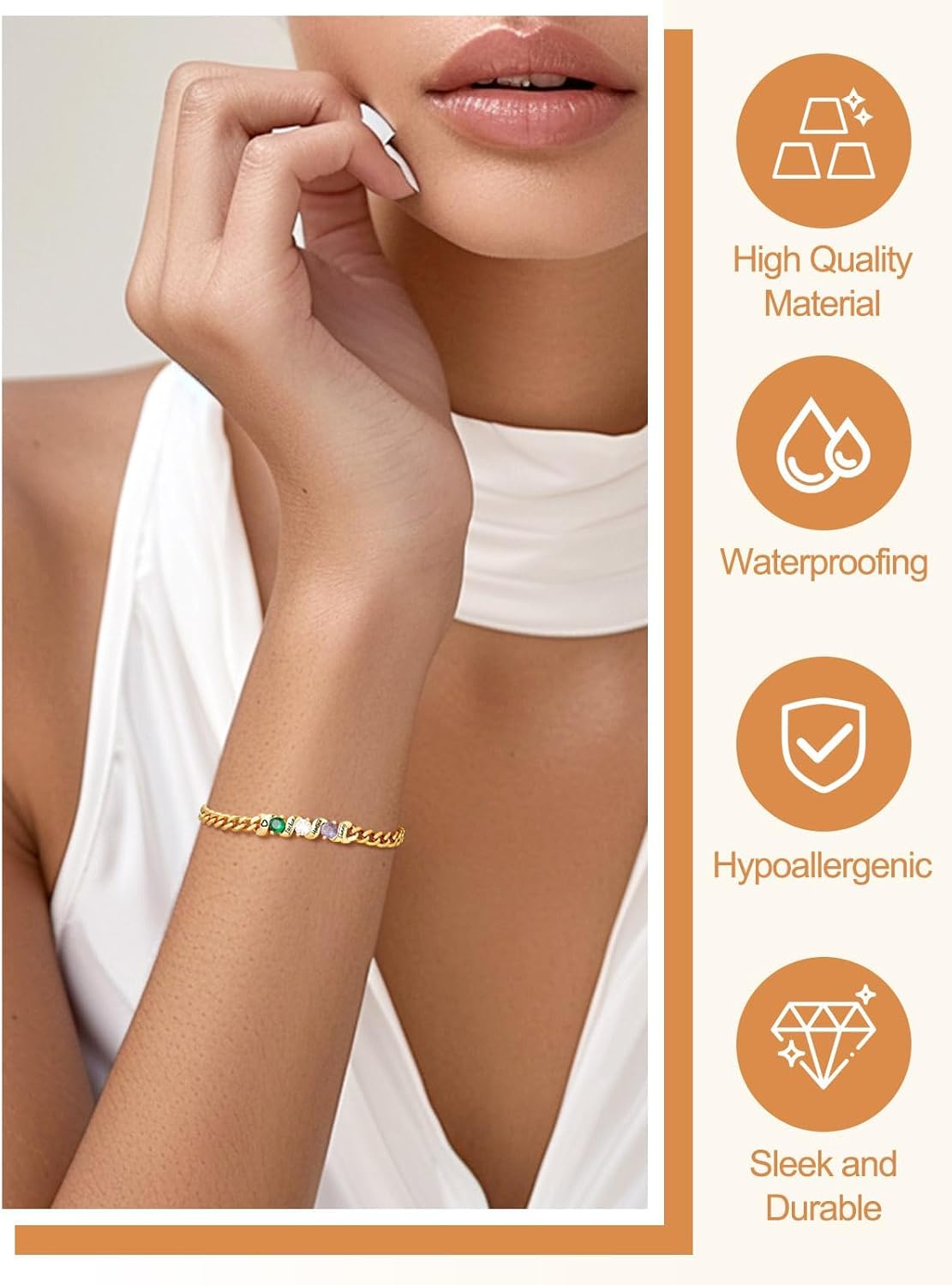 Custom4U Personalized Birthstone Bracelets for Women Silver/Gold Custom Cuban Link Chain Name Bracelet with 1-5 Birthstones Birthday Mother's Day Christmas Jewelry Gifts for Her Mom Wife Grandma - Image 9