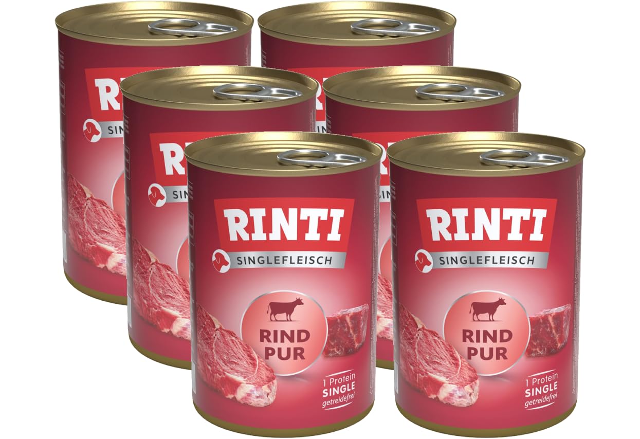 arelf Bundle RINTI-Singlefleisch Rind 6 x 400g | Monoprotein Nassfutter | Getreidefrei, proteinreich & ohne Zusatzstoffe | inkl. Snack Dokas Hühnchenrolle
