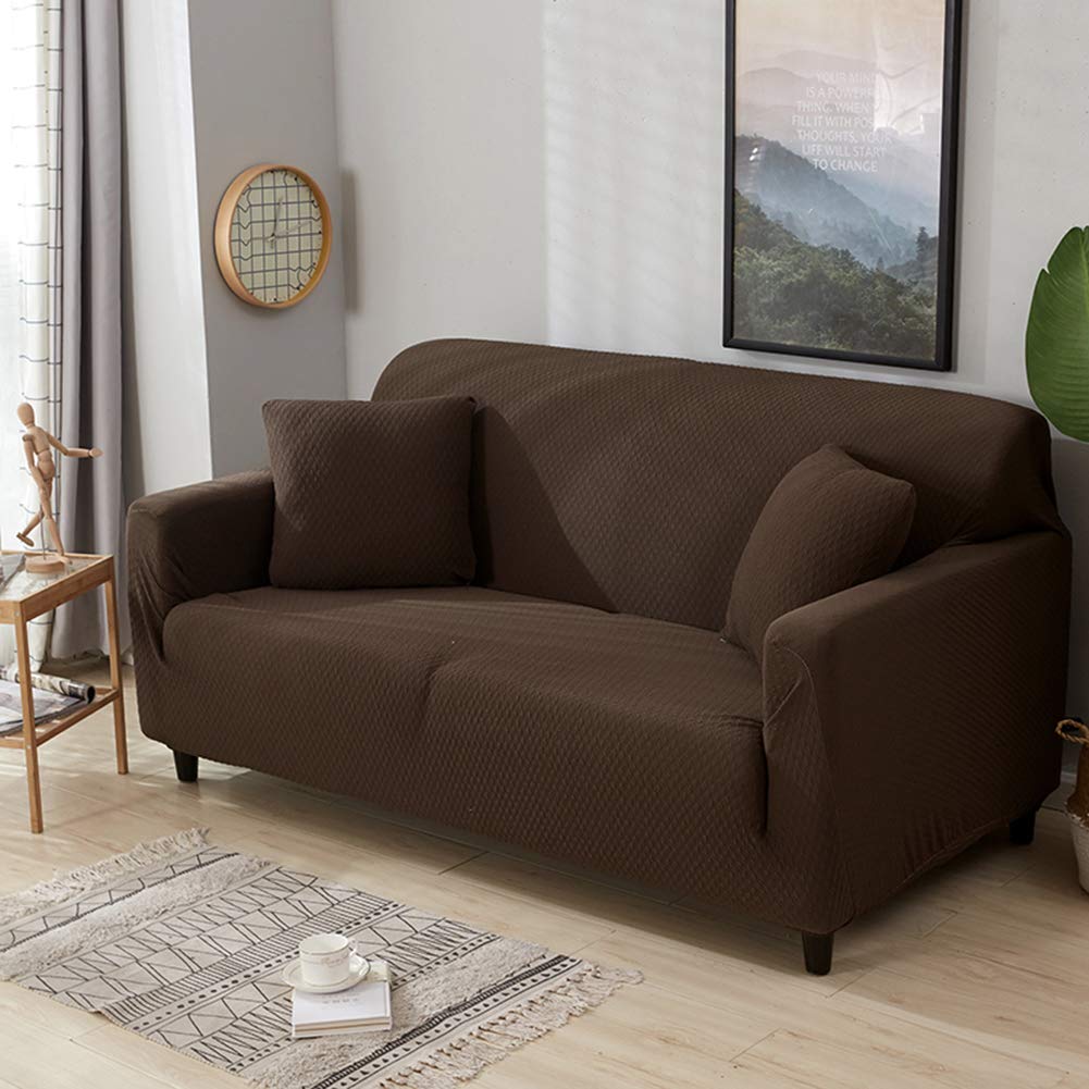 DaiHan Wodoodporny pokrowiec na sofę o jednolitym kolorze Gruby uniwersalny pokrowiec na sofę Elastyczny kombinezon All Coffee 4Seat(235-300 cm)