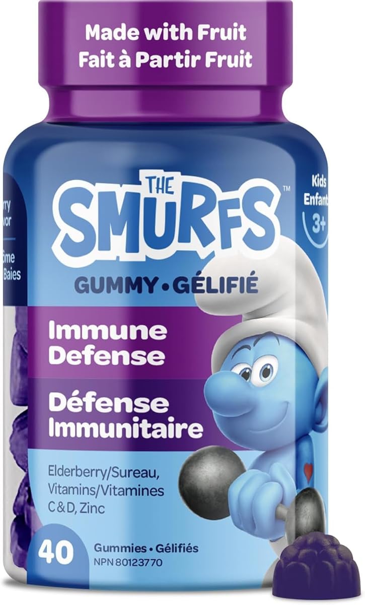 VITABURST The Smurfs Immune Support Elderberry Gummies for Kids with Zinc, Vitamin C & D for Immune Defense | Made with Real Fruit in a Smurf Berry | Doctor Developed & Non-GMO | 40 Gummy Berries