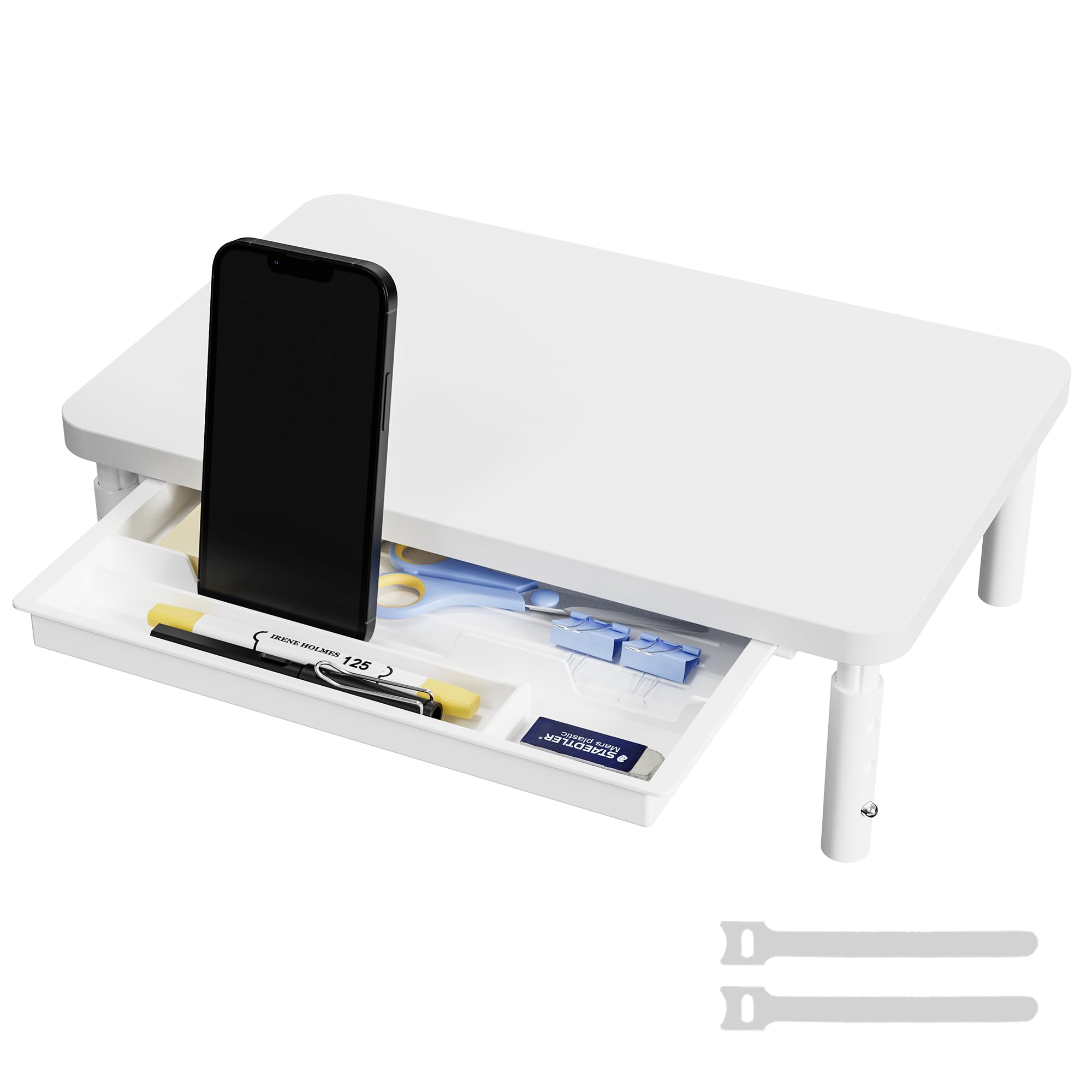 ETHU Supporto per monitor con cassetto portaoggetti, organizer da scrivania in legno massiccio con 3 impostazioni di altezza, ripiano ergonomico per monitor del computer, scrivania per casa e ufficio