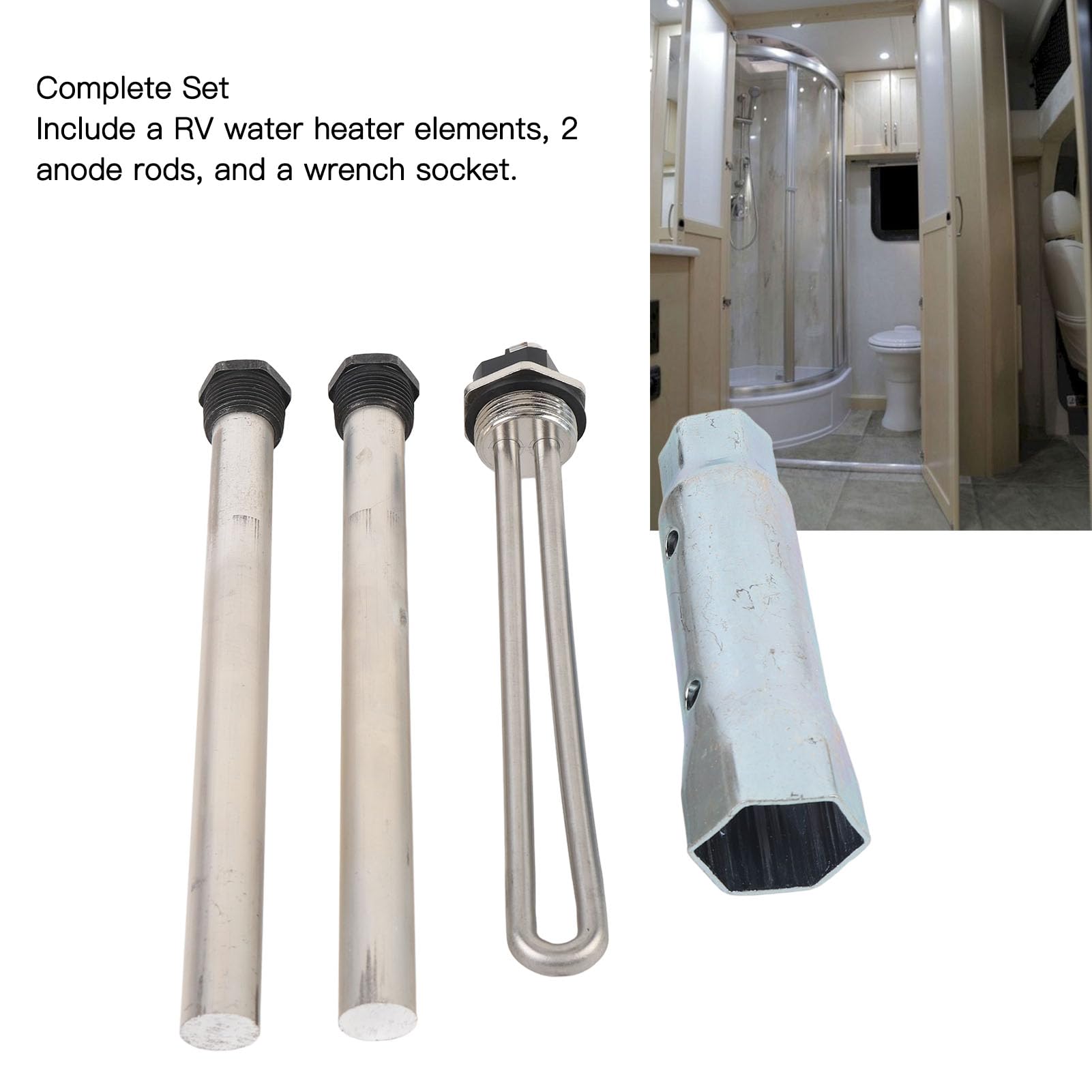 Kit de elementos de calentador de agua para vehículos recreativos 520900, reemplazo de varilla de ánodo para vehículos recreativos con llave de tubo a juego para el trabaj