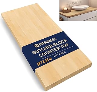 5ft Butcher Block Countertop–60"x 25" Solid Birch Wood DIY Countertop, Durable Counter Table Tops for Kitchen Island, Bar, Workshop, Laundry Counters Dining Room Tables 1.5" Thick Unfinished