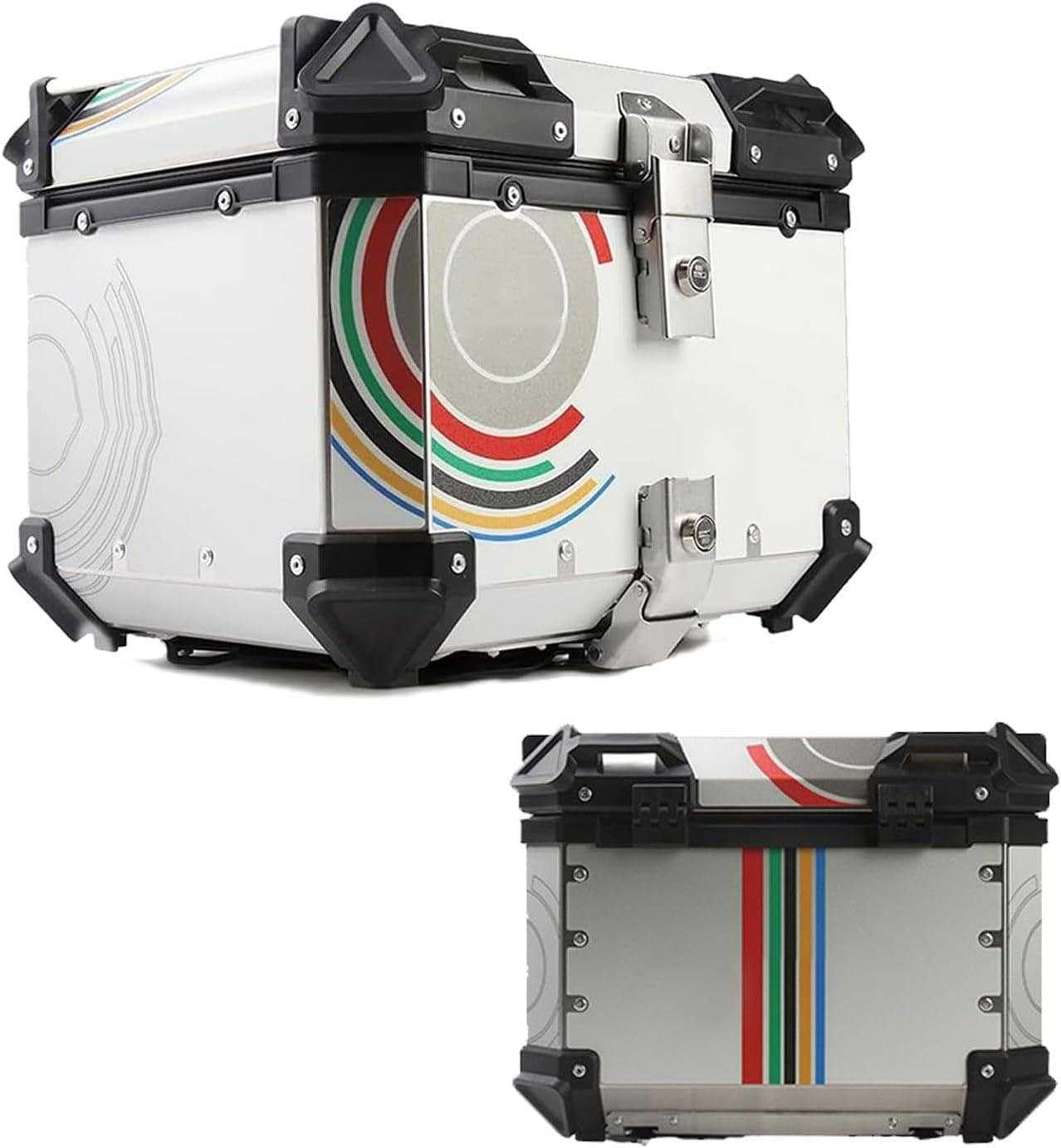 Bauletto per moto, Bauletto per moto resistente, Baule per casco da tour in alluminio Baule per moto Baule per bagagli da negozio, Custodia per trasporto con fodera in pelle Impermeabile con blocco di