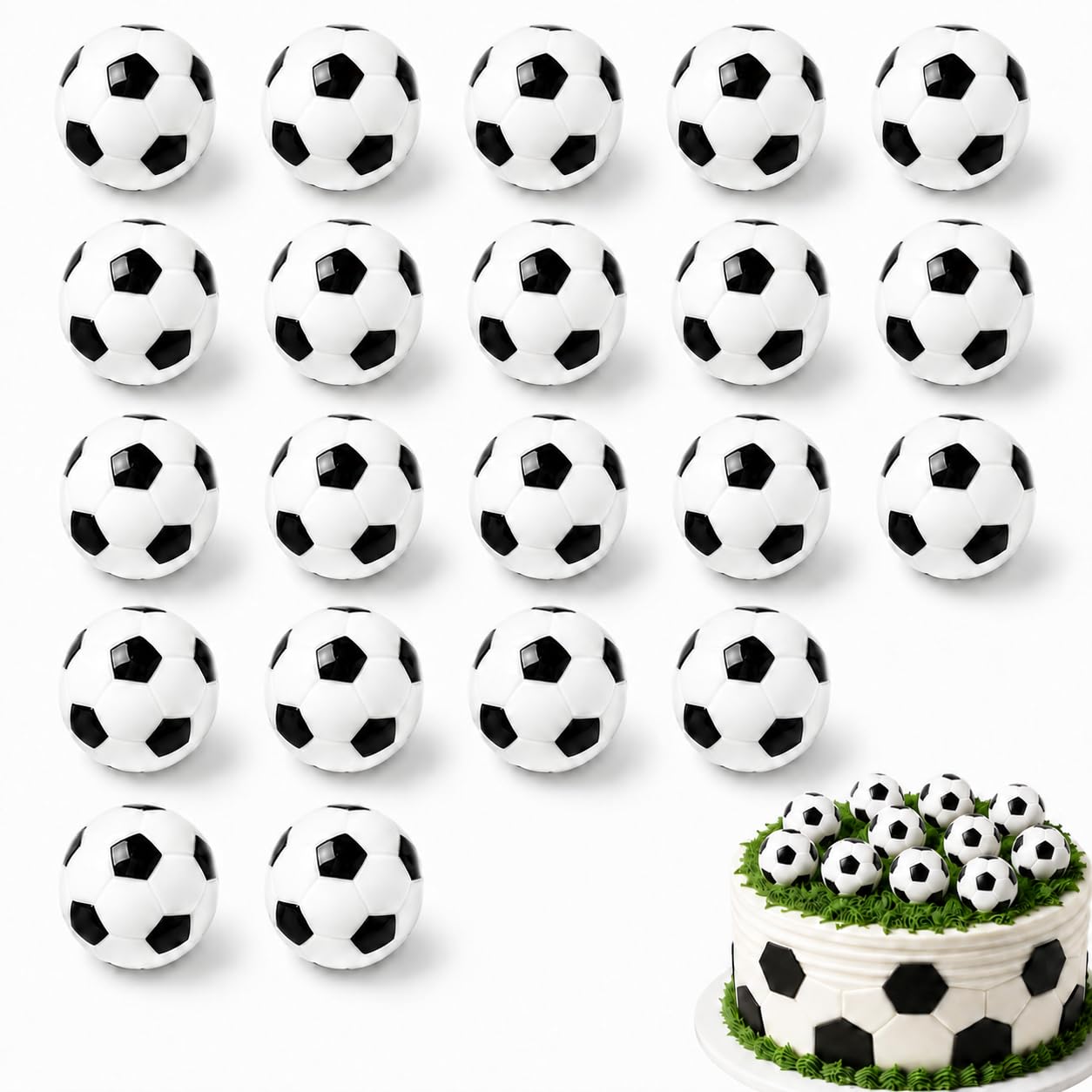 Football Cake Topper, 21Pcs 4cm Soccer Ball Cake Decorations, Football Party Cake Decorations, 3D Soccer Ball Design