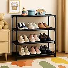 YouCopia 4 Tier Shoe Rack with Shelf, Folding Shoe Rack for Bedroom, Living Room,Entryway, Black,Footwear Stand for Home, Organizer, One Size,ShoeRack Plastic 4 Shelf