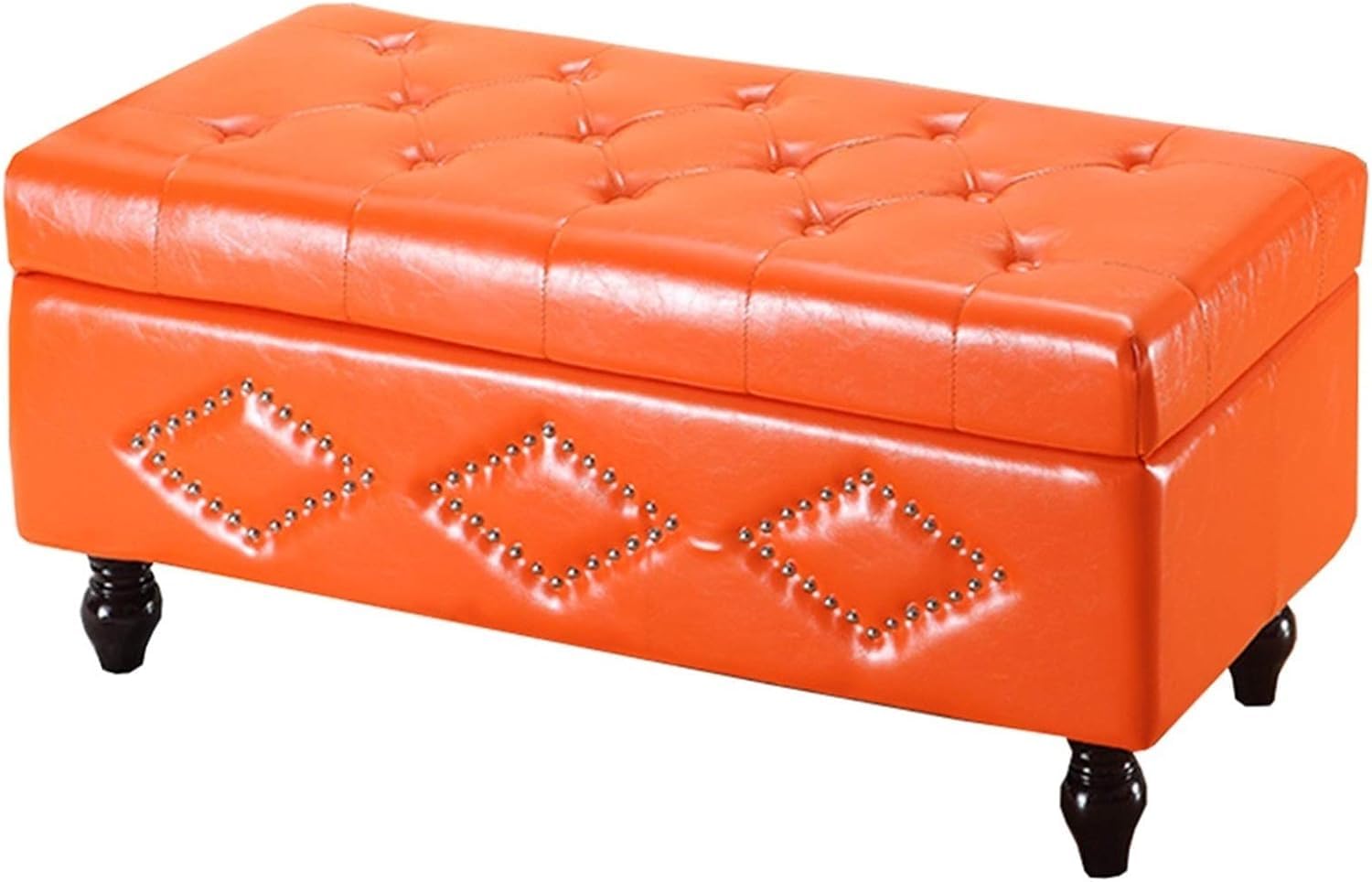 Tabouret en cuir PU avec pieds en bois massif, l'ottoman rectangulaire au design raffiné