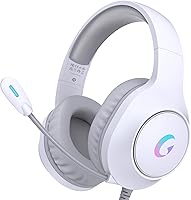 Syndesmos CM7002 Gaming Headset PS5 PS4 PC Xbox Switch - 7.1 Surround Sound, RGB Lights, ENC Noise Canceling Mic, 50mm Drivers, White