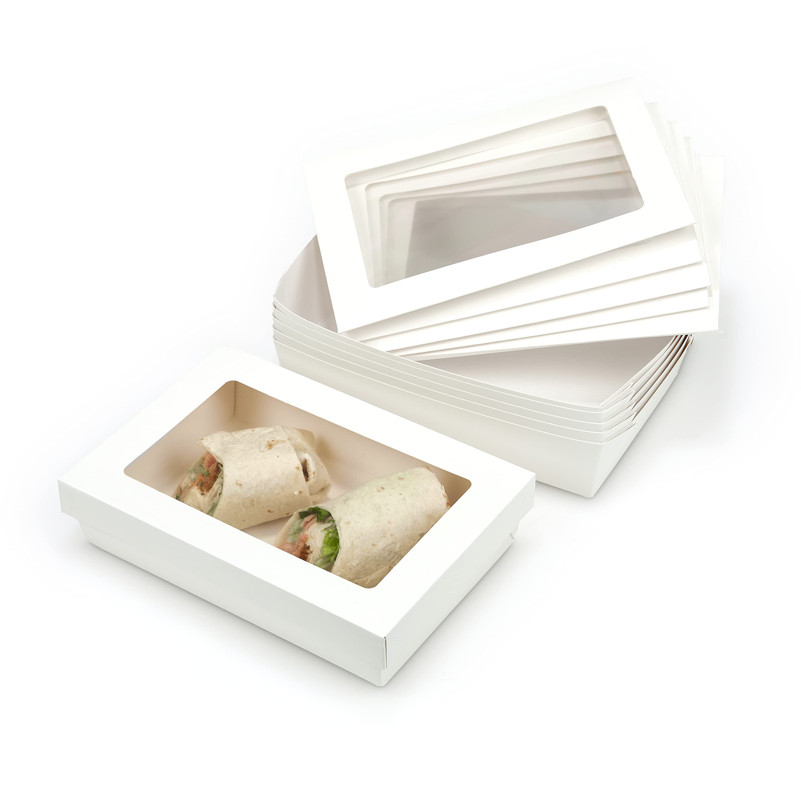 Canape King 50pcs Cardboard Food Box - Disposable Brown Kraft Leak Proof Square Fruits Snacks Sandwich Containers - For Gift Wedding Parties Catering (White Box - 21 x 14 x 5cm)