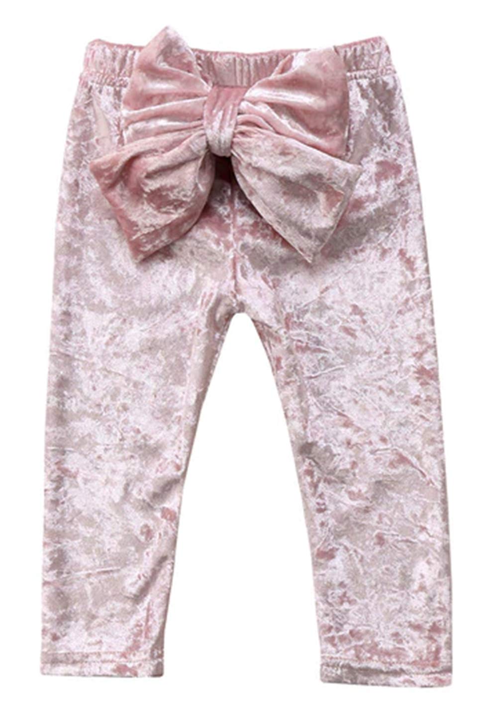 stylesilove Baby Toddler Princess Girl Velvet Bowknot Soft Leggings Pants (6-12 Months, Light Pink)