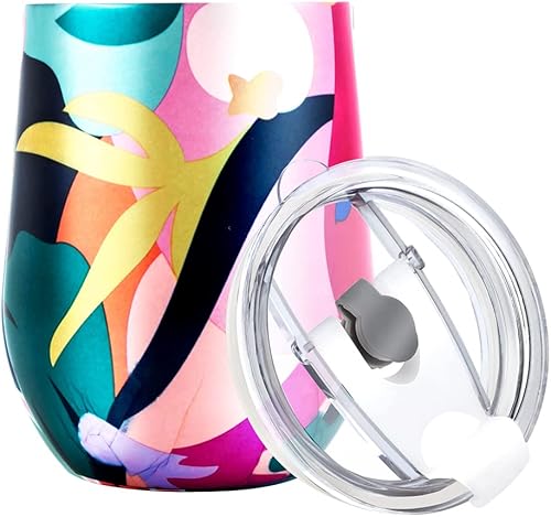 PLATINIUM - Vaso de vino de acero inoxidable (paquete de 2), vaso de vino aislado al vacío de 12 onzas con tapa 2 en 1 y popote, mantiene el frío y