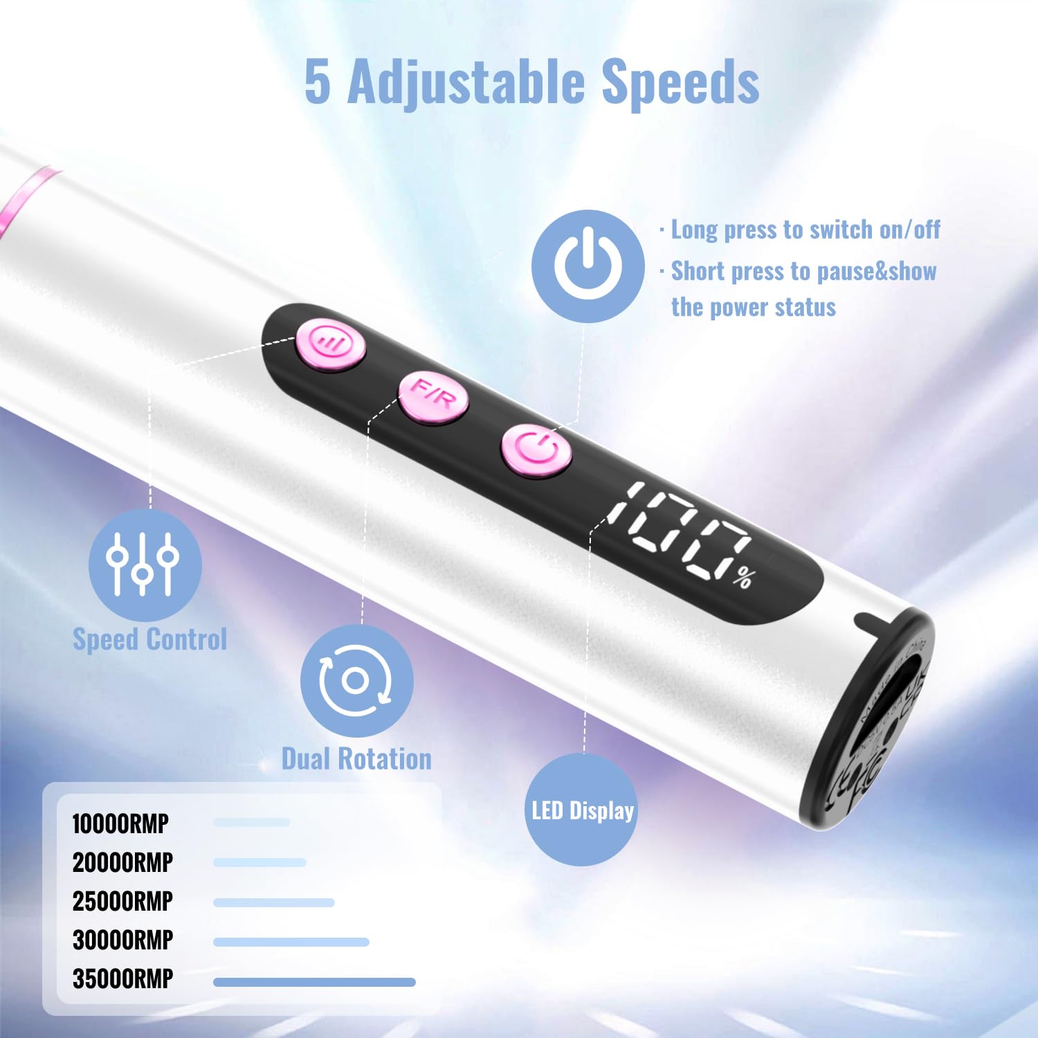 Fresa per unghie con supporto, 13 in 1, fresa in gel 35000 giri/min, lima elettrica professionale, per unghie semi-permanente e acriliche DN-2602S