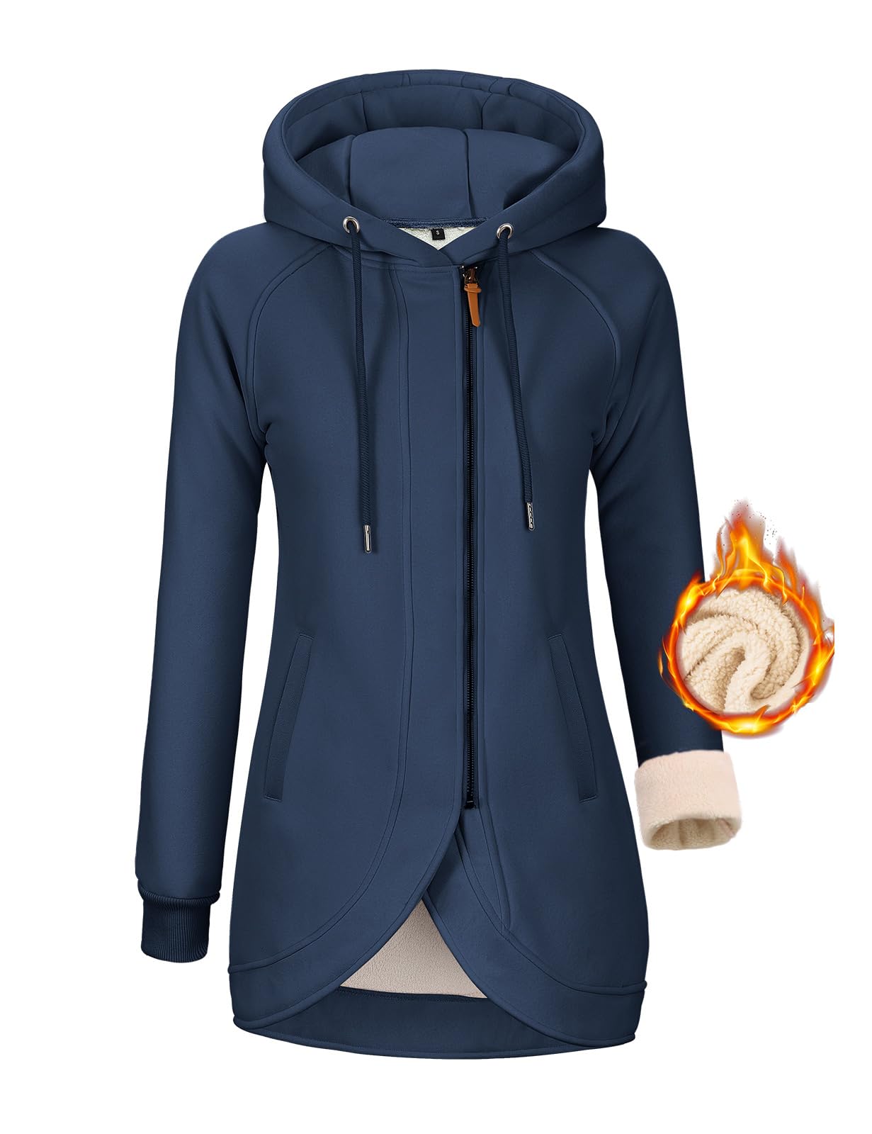 UMIPUBO Felpa Donna con Cappuccio Invernale Felpe con Zip Fodera in Pile Hoodie Sweatshirt a Manica Lunga Caldo Lungo Giacca con Tasche Cotone Termica Cappotto Pullover