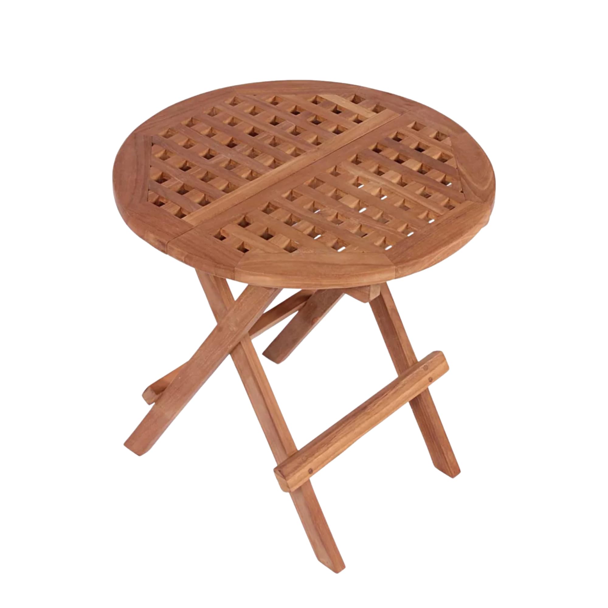 Mobilier Jardin Teck Table D'appoint Teck MR. DEKO Dorset - 50x50x51cm - Table Ronde Pliante Pour Terrasse Et Jardin Table Balcon Compacte