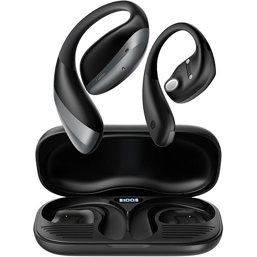 Open Ear Headphones, Bluetooth 5.4 True Wireless Earbuds Bone Conduction Headphones with Mic Clear Calls, Comfort Fit Lightweight Bone Ear Buds with Hooks, 56H Playtime, IPX6 for Sport, Black
