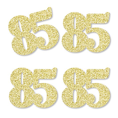 Gold Glitter 85 - No-Mess Real Gold Glitter Cut-Out Numbers - 85th Birthday Party Confetti - Set of 24