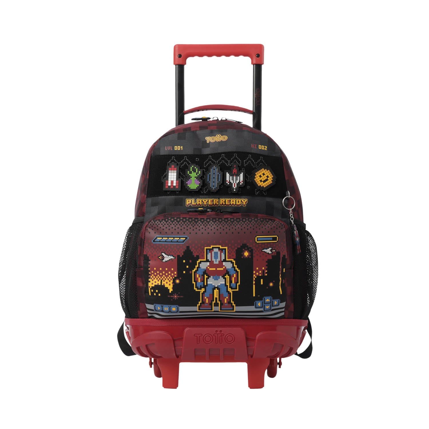 TOTTO - Mochila Escolar con Ruedas, Modelo Digibot M, Mochila Mediana, Capacidad 23 L, Bolsillos Botella, Organizador Interno, Protección en la Base, Correas Ajustables, Color Negro