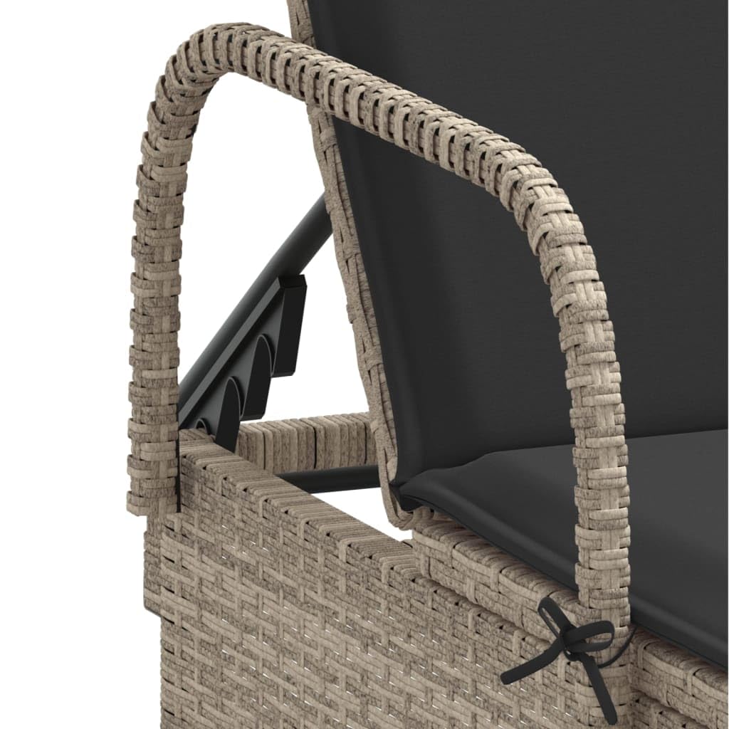 Lettino Prendisole con Ruote e Cuscino Polyrattan Grigio Chiaro Letto Relax da Giardino con Schienale Regolabile 3 Posizioni, Sdraio da Esterno con Ruote, Resistente ai Sfoderabile Lavabile 110kg