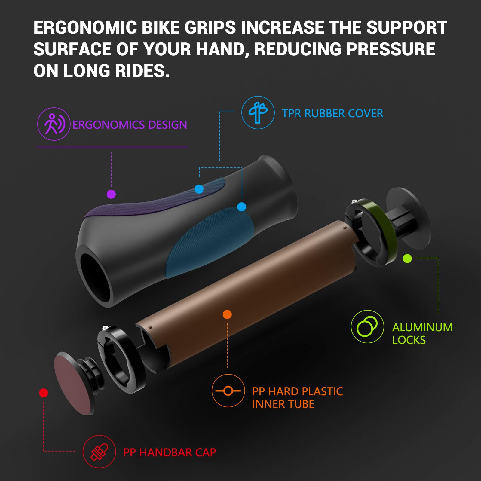 Uchwyty rowerowe, antypoślizgowe, ergonomiczne wzornictwo, uchwyty rowerowe na kierownicę MTB, antypoślizgowe, gumowe, do rowerów elektrycznych 22,2 mm, rowerów trekkingowych, górskich