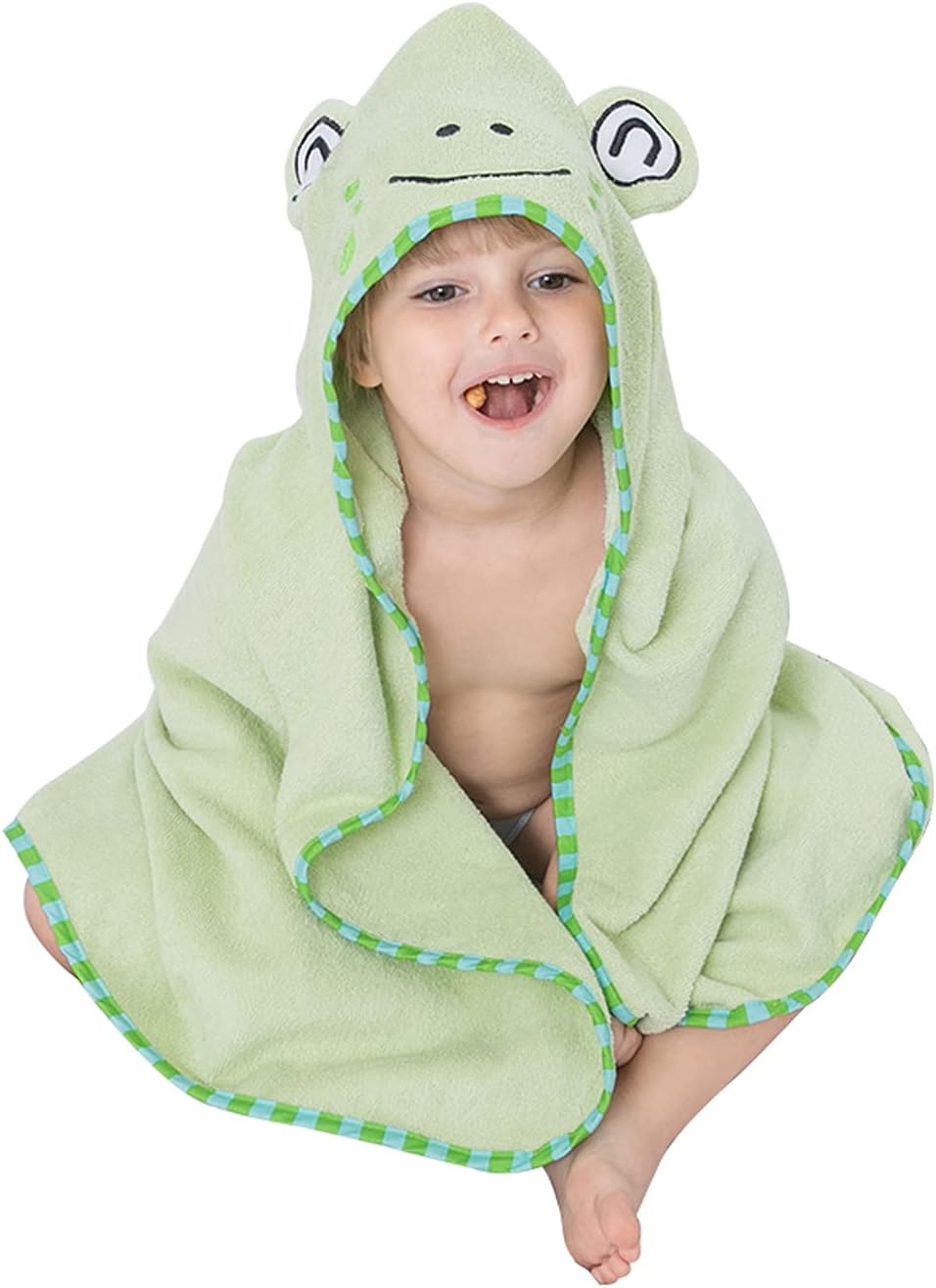 TONWHAR Cotton Animal Face Hooded Towel,Baby Soft Terry Hooded Bath Towel for Toddler Boys Girls 0-6 Year (Frog)