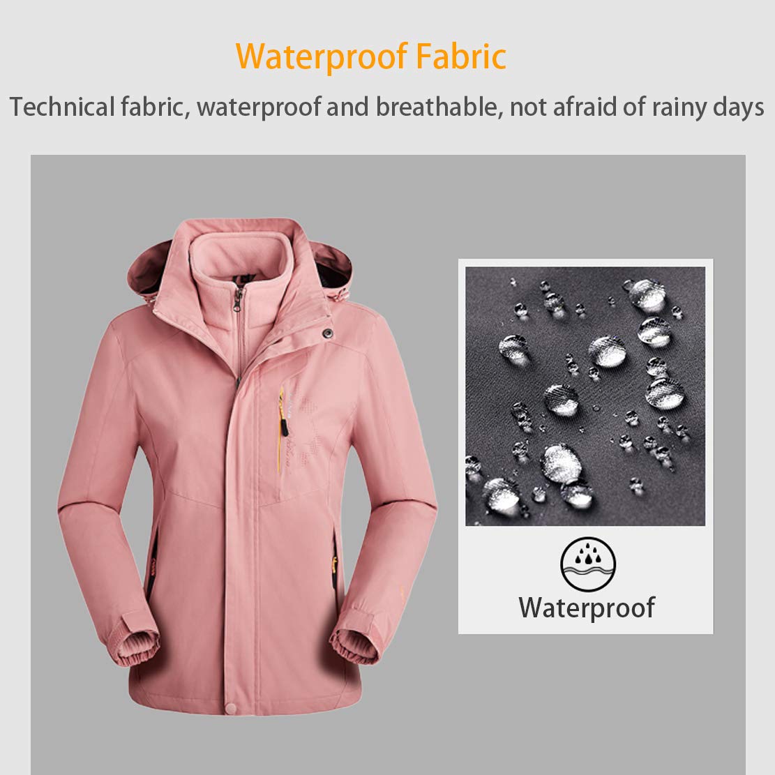 Vestes Femme Outdoor Large Size Plus Velvet Epaissir Combinaison de Ski Softshell Chaude Imperméable avec Bonnet,Red,L(155-160cm)