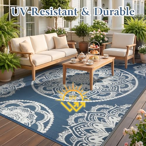 Tapis barbecue sol extérieur imperméable et lavable grand format bleu - 6