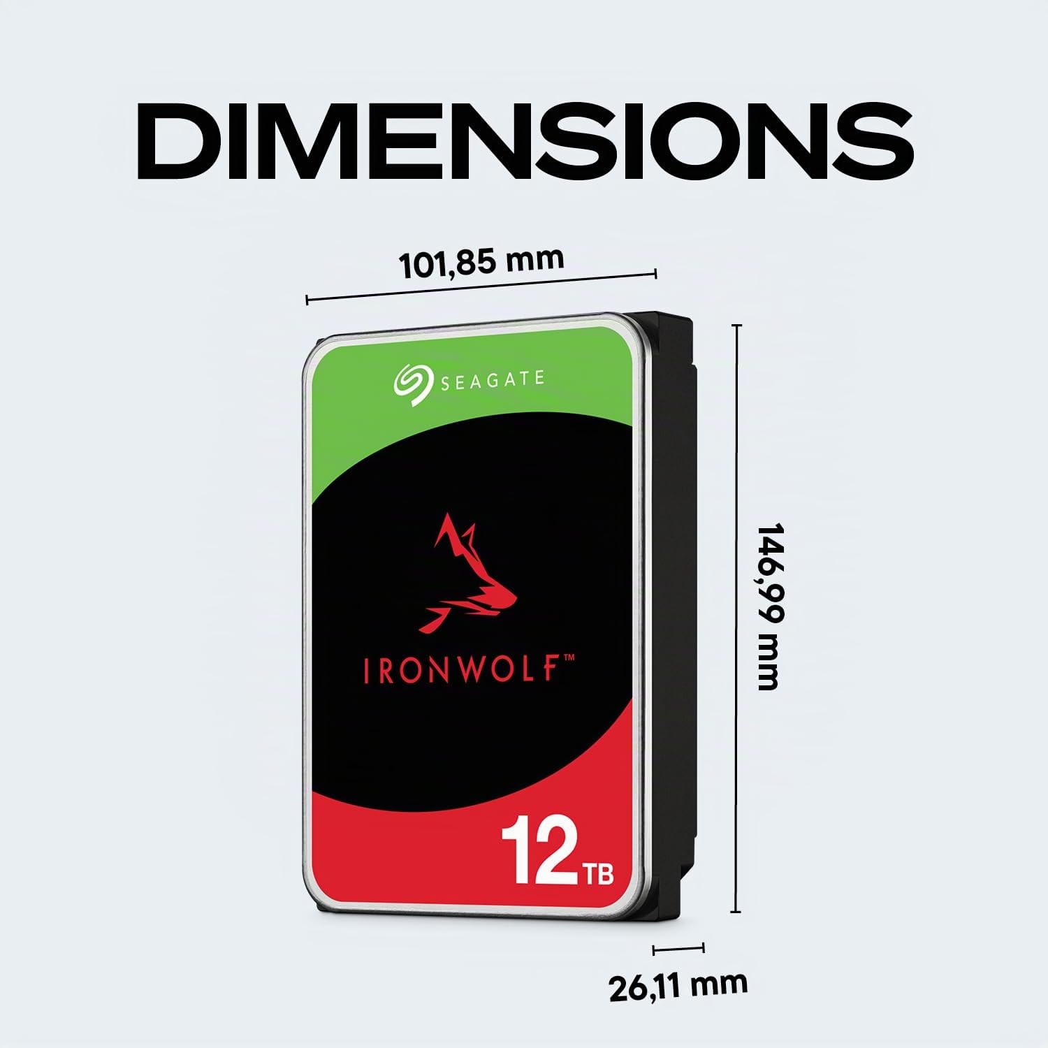 Seagate IronWolf 12To, Disque dur interne NAS HDD, CMR 3,5" SATA 6Goit/s 7 200 tr/min, 256 Mo de mémoire cache, pour NAS RAID, Ouverture facile, services Rescue valables 3 ans (ST12000VN0007) | 7200 tr/min. HDD optimisé NAS 24/7. AgileArray, All-CMR, capt