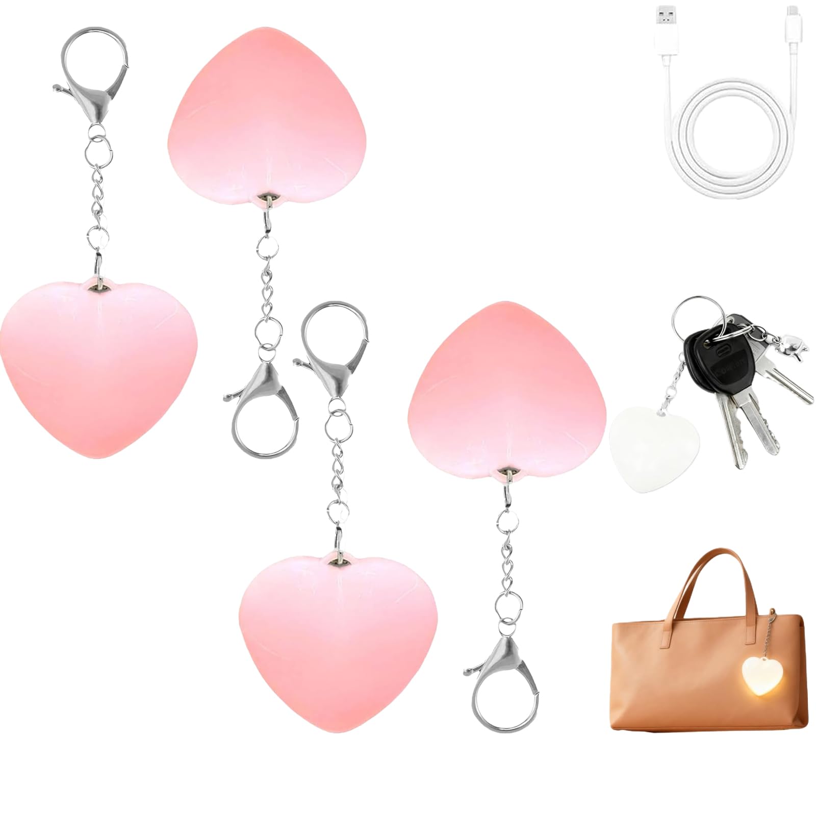 Love Wallet Tote Bag Touch Sensing Light,Purse Lights Handbag Light,Rechargeable Mini Touch Purse Lights for Inside Purses (Pink*4)