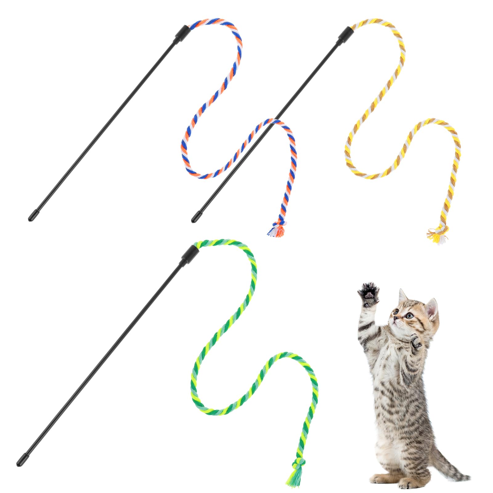 simarro 3 juguetes de varita de plumas de gato, juguete interactivo para gatos de interior adultos, juguetes coloridos de plumas para gatos de interior, juguetes de palo para gatos de interior, juego