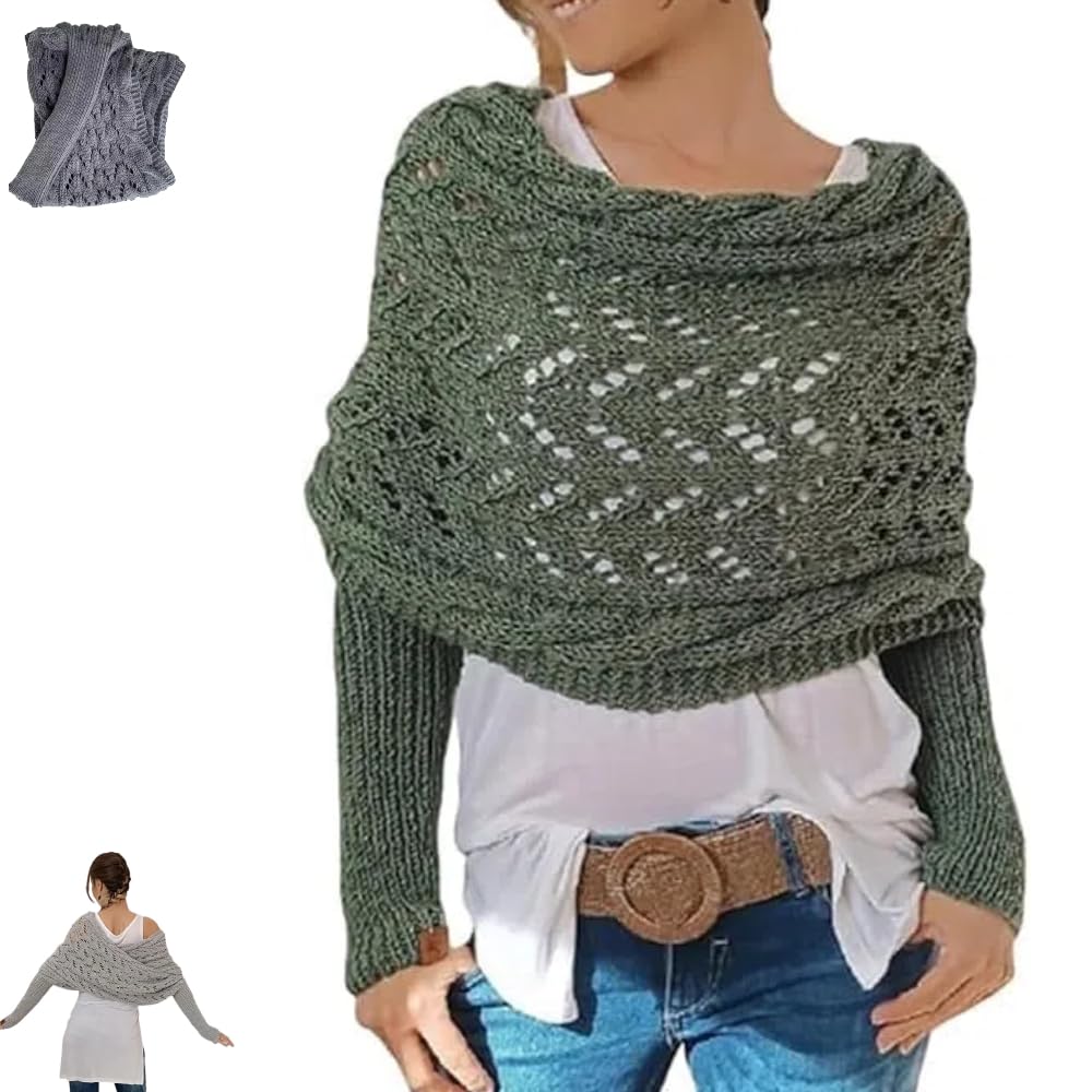 Écharpe avec manches, écharpe tricotée multifonctionnelle avec manches, pull châle, châle pour femme, écharpe tricotée élégante, écharpe ample creuse au crochet avec manches, châle enveloppant à