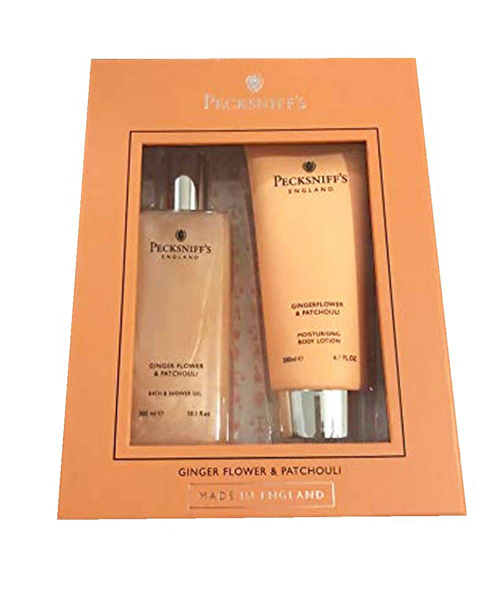 Pecksniffs Body Care Set Bath and Shower Gel and Moisturizing Body Lotion (Ginger & Patchouli)