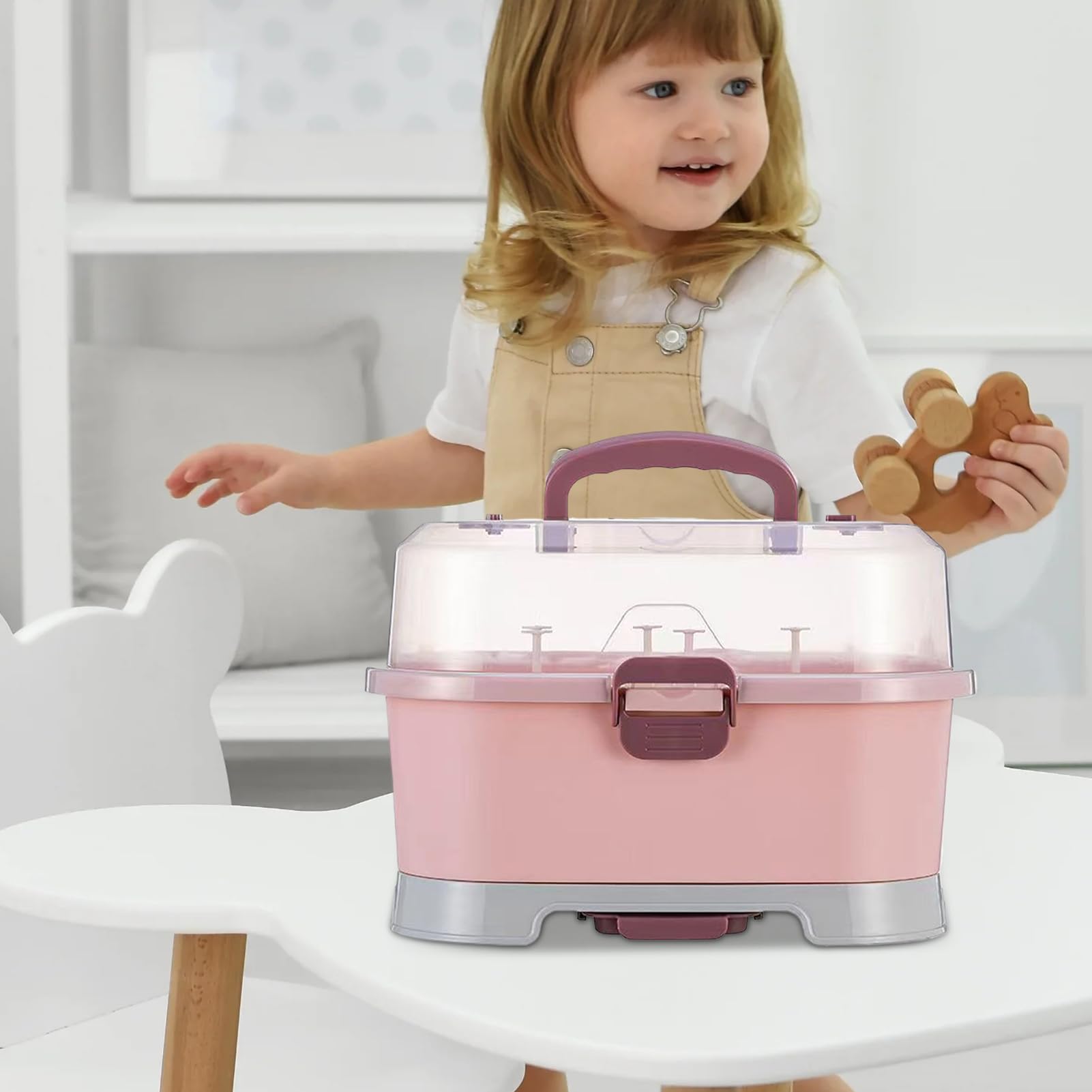 Générique Organisateur De Rangement Pour Biberons, Boîte de Rangement Portable pour Grands Biberons avec Couvercle, Support Amovible Pour Évier Lave-Vaisselle Réfrigérateur Enfant