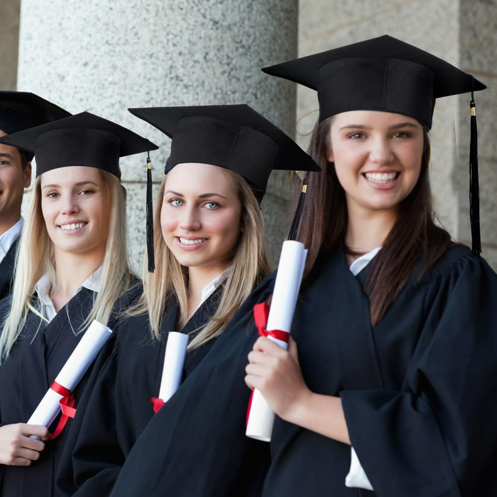 ORIGACH 30 gorras de graduación a granel negras ajustables para adultos con borla, para hombres, mujeres, estudiantes, para ceremonia escolar, accesorio de disfraces, accesorios para fotos