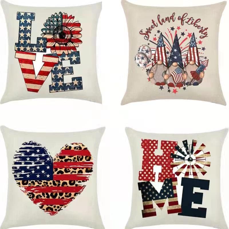 YTYCCT July 4th Pillow Cover, Independence Day Cushion Case, American Pillow Shams, Patriotic Throw Pillowslip Text & Truck Pillow Cases for Sofa, Couch, Bedroom Home Decor 18×18 inch Set of 4.