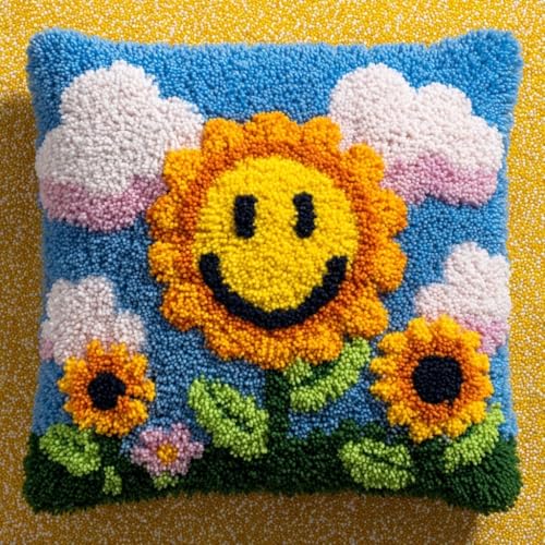 Coussin loquet crochet tournesol DIY déco canapé salon