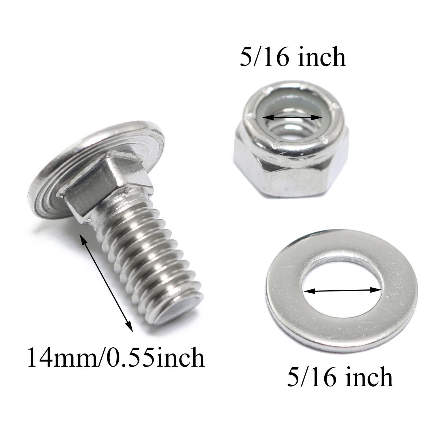 8 Sets Stainless Steel Carriage Bolt 5/16"-18 x 3/48 Carriage Bolts with 5/16 Nuts and Washers