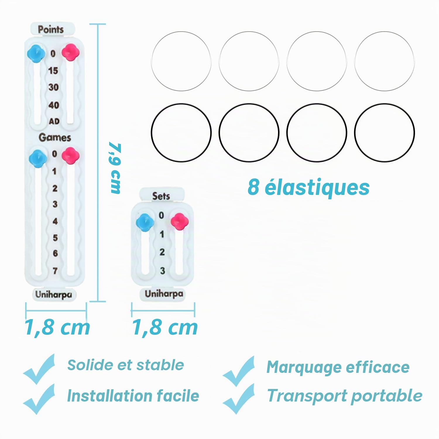 Uniharpa Compteur de Score Portable pour Tennis ITF Certifié 1.9g Affichage Points/Jeux/Sets