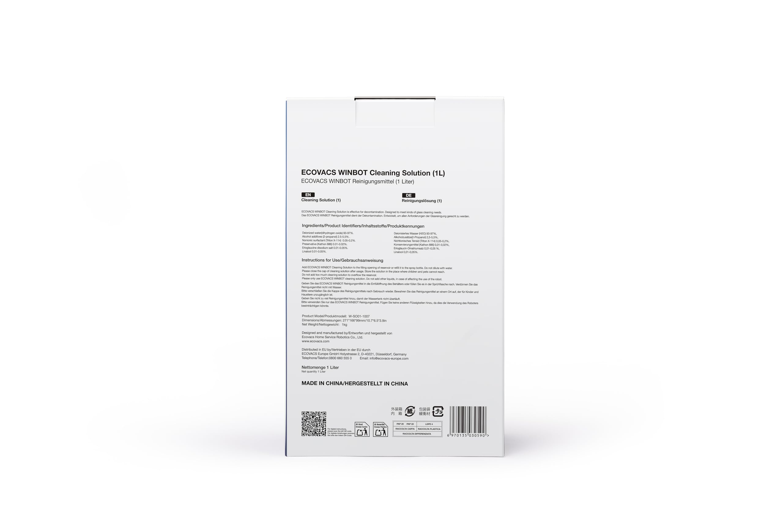 ECOVACS Soluzione detergente da 1 L per robot lavavetri della WINBOT W1 PRO,W2,W2 OMINI,W2 PRO,W2 PRO OMNI,WINBOT MINI,W2S,W2S OMNI, accessorio originale