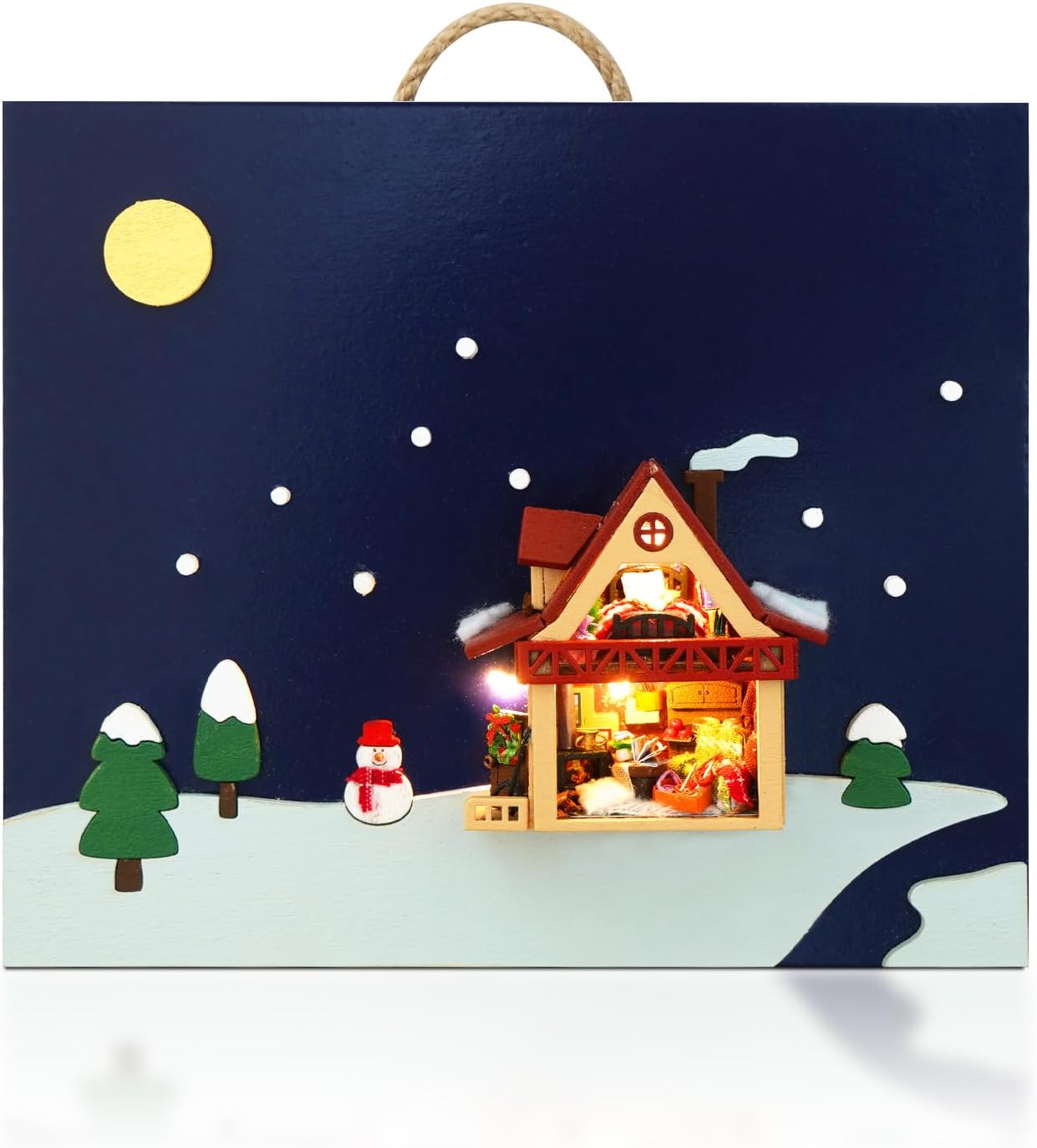 CuteefunMiniature DIY Dolls House Kit, Wooden Hanging Picture Style Doll house Kit with Furniture, Handmade Crafts for Adults, Gift for Birthday, Valentine's Day Father's Day(Winter Day)