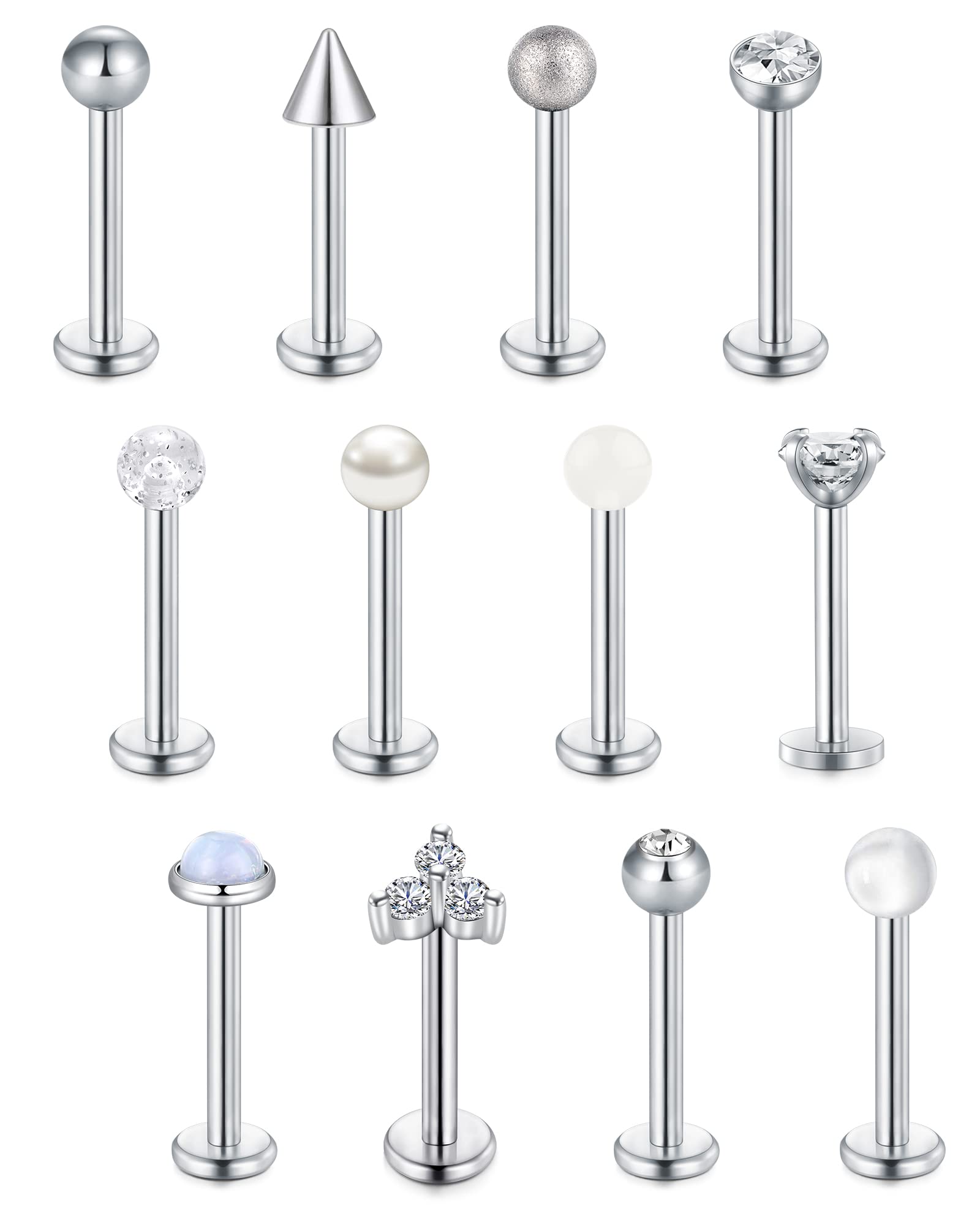 Vcmart Labio Piercing Studs Labret Studs 6mm 8mm 10mm Acero Quirúrgico Piercing Labio Tragus Helix Monroe Medusa Studs