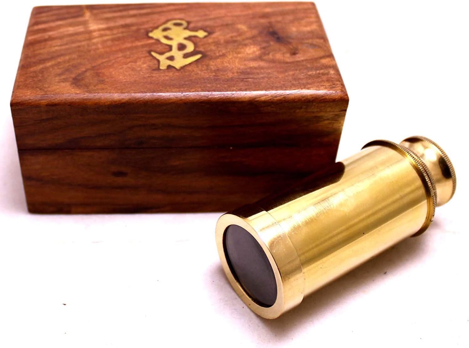 Mini telescopio in ottone con scatola di legno - Vehi Mercatus
