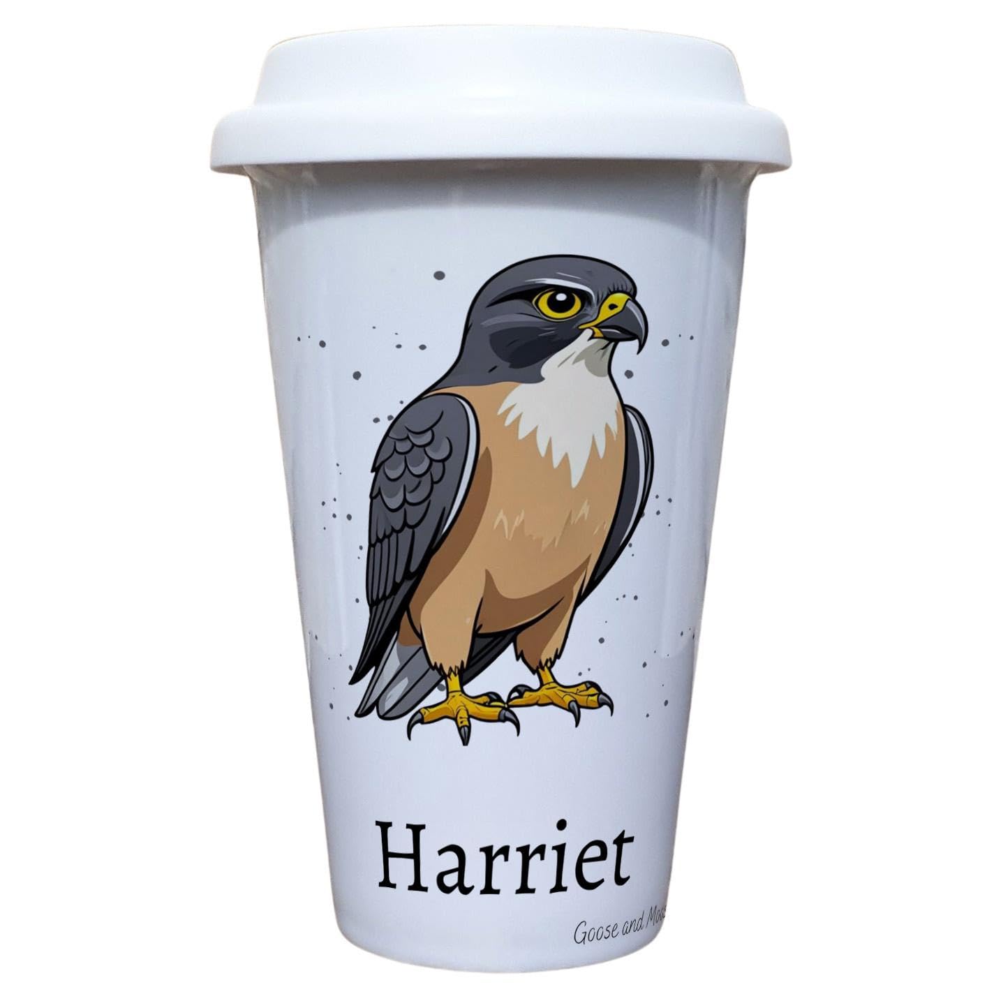 Personalised Falcon Bird Travel Mug, Gift for Wildlife Lover, Thank you present for Bird Spotter, Hot Drinks Flask, Insulated Coffee Cup